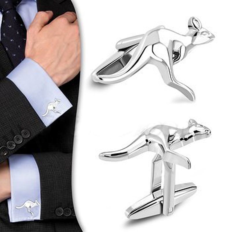 Stainless Steel Kangaroo Australia Cufflinks - Click Image to Close